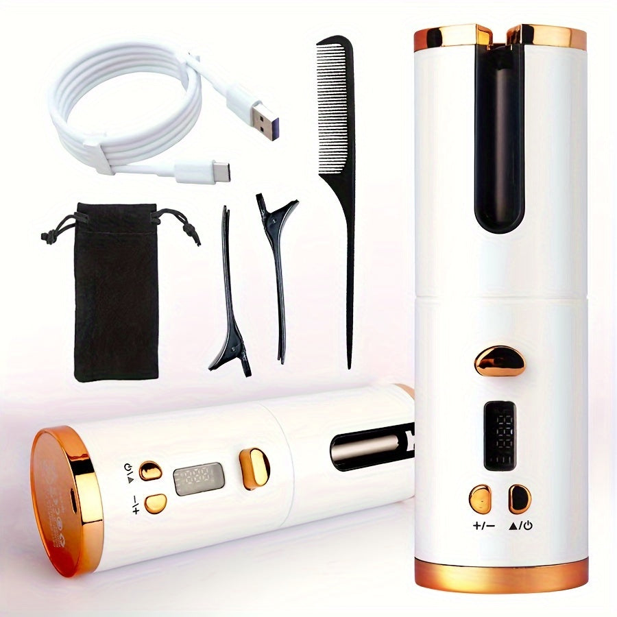 USB LCD Wireless Charging Automatic Portable Hair Curler Smart Home Personal Care Appliance Mini Hair Curling Iron, Stylish Design, Multiple Colors Available