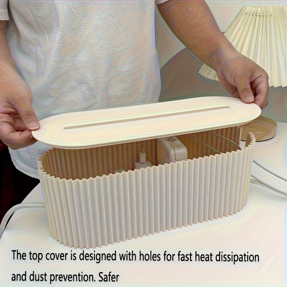 One Lidded Cable Management Box — Suitable for Desk and TV Cables, Perfect for Home Office, Gaming Setups, and Living Room Storage | Power Strip Organizer, Neat Appearance, Efficient Compartment Design （Light khaki）