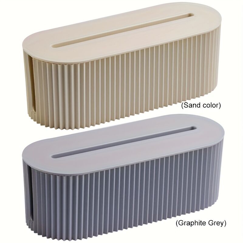 One Lidded Cable Management Box — Suitable for Desk and TV Cables, Perfect for Home Office, Gaming Setups, and Living Room Storage | Power Strip Organizer, Neat Appearance, Efficient Compartment Design （Light khaki）