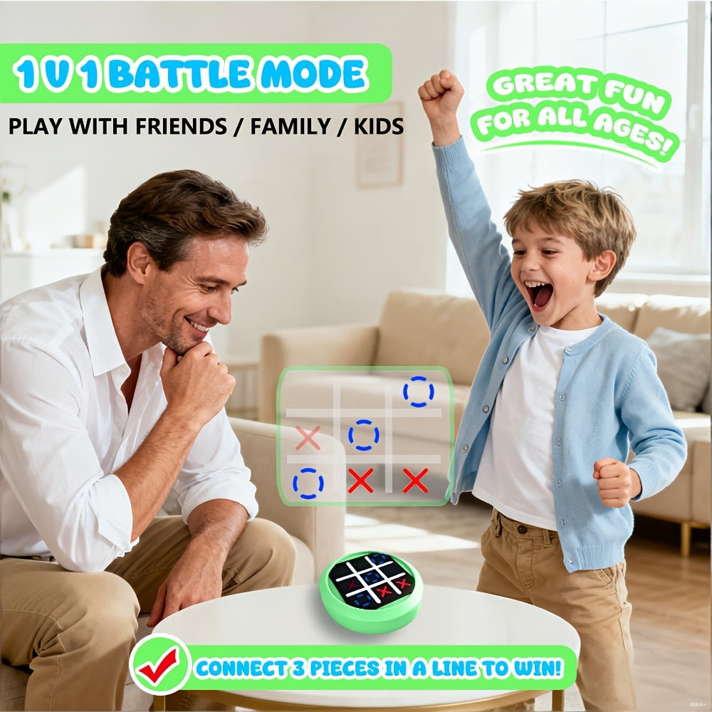 4-in-1 Electronic Tic Tac Toe Game: AI Battle, Two-Player Mode, Memory & Speed Challenge | Handheld Portable Game Console, Suitable for Both Kids and Adults (Batteries Not Included)（green）
