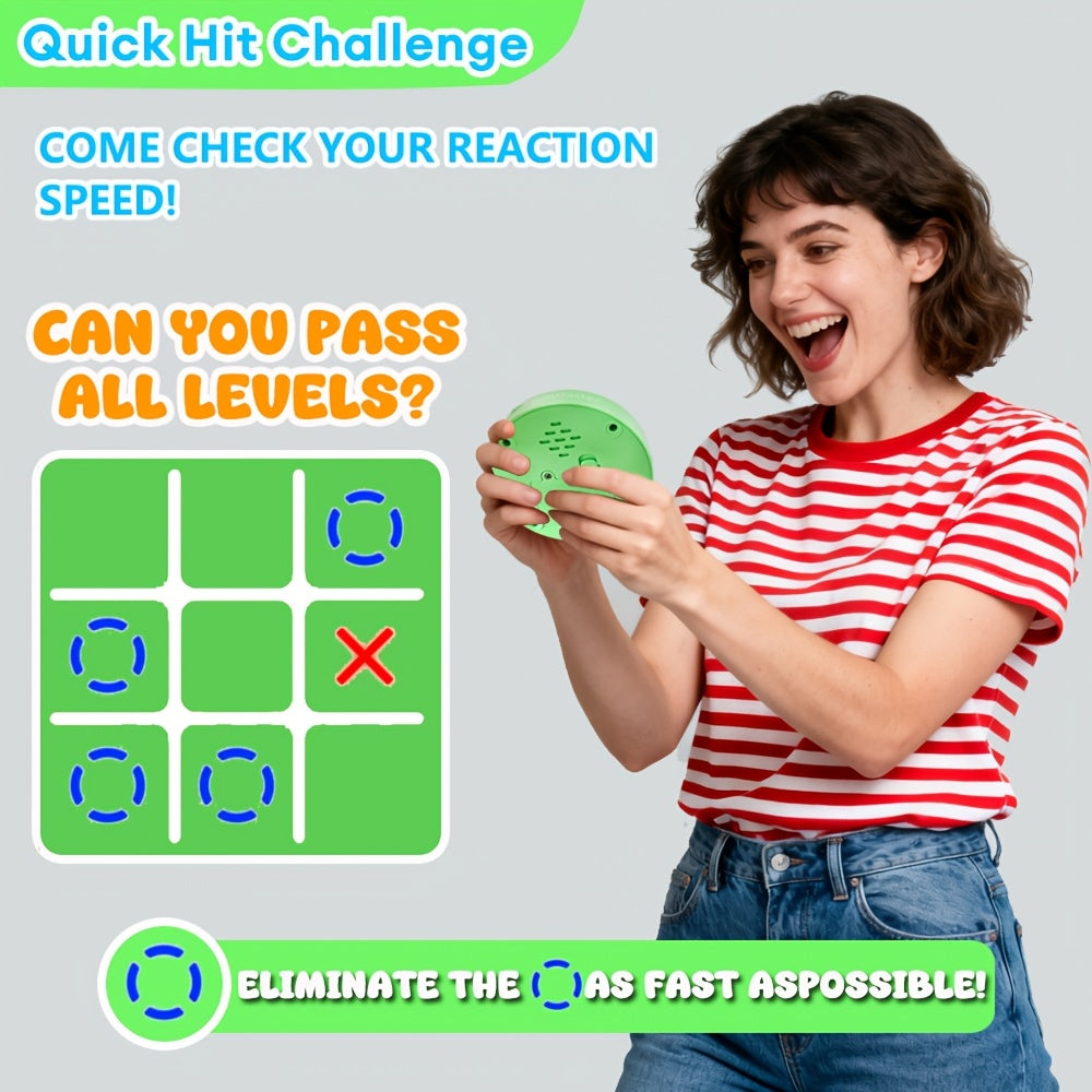 4-in-1 Electronic Tic Tac Toe Game: AI Battle, Two-Player Mode, Memory & Speed Challenge | Handheld Portable Game Console, Suitable for Both Kids and Adults (Batteries Not Included)（green）