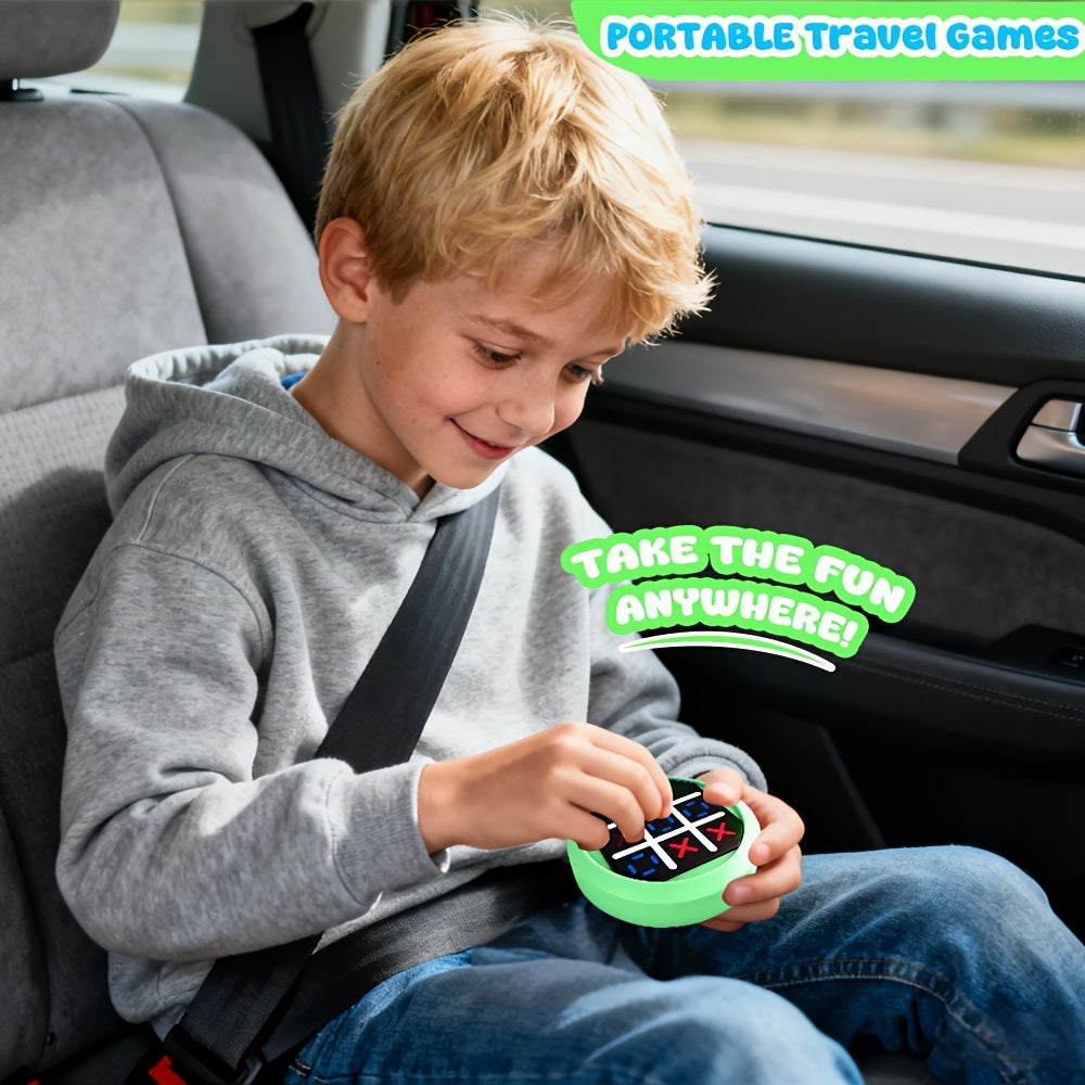 4-in-1 Electronic Tic Tac Toe Game: AI Battle, Two-Player Mode, Memory & Speed Challenge | Handheld Portable Game Console, Suitable for Both Kids and Adults (Batteries Not Included)（green）