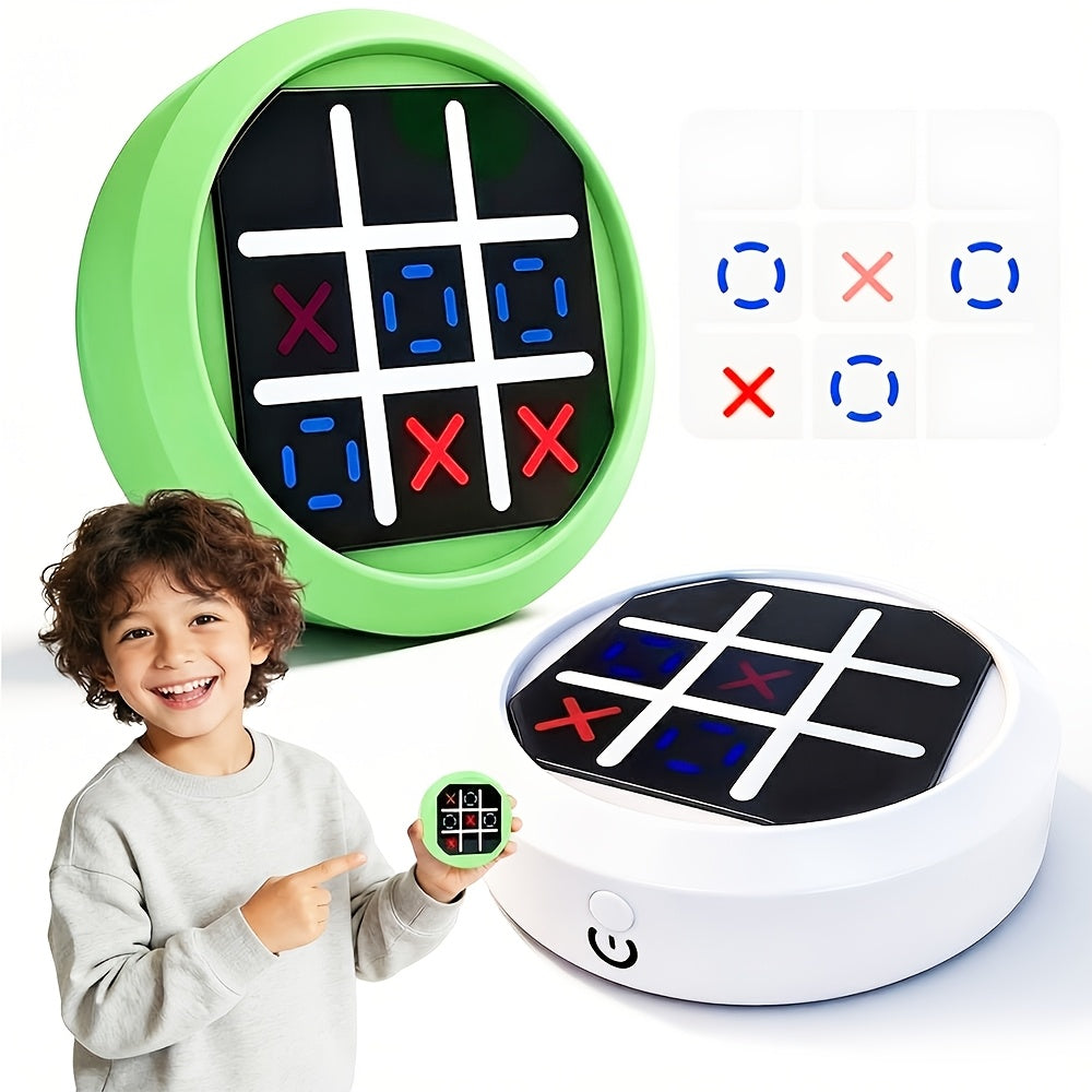 4-in-1 Electronic Tic Tac Toe Game: AI Battle, Two-Player Mode, Memory & Speed Challenge | Handheld Portable Game Console, Suitable for Both Kids and Adults (Batteries Not Included)（green）