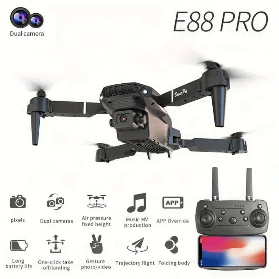 **E88 PRO All-in-One Gesture-Controlled Aerial Drone | Dual Adjustable HD Cameras + 3-Speed Wind Resistance + Touch-Free Operation, Smart Tracking with One-Click Editing, Perfect for Beginners and Outdoor Creativity**