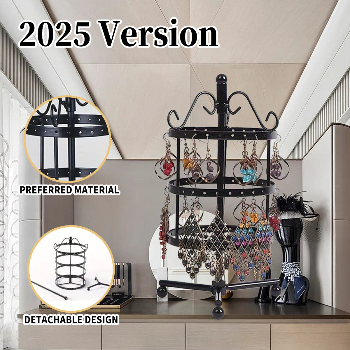 1 × Metal Detachable Rotating Earring Jewelry Stand, Storage Display Tower, Aesthetic Room Decor, Home Decoration, Valentine's Day Gift Jewelry Tower, Jewelry Organizer