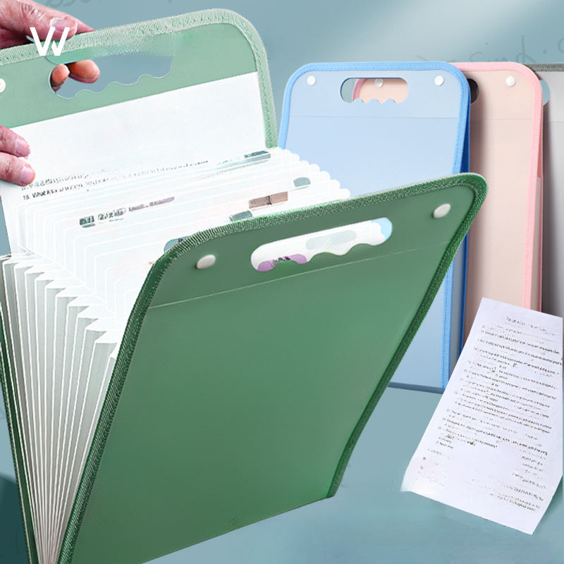 13-Pocket Accordion File Folder — A4 Portable Vertical Folding Organizer with Index Tabs, Suitable for School, Office, Student, and Professional Document Organization, Made of High-Clarity Waterproof Material, Expandable Multi-Functional File Pouch（GREEN）