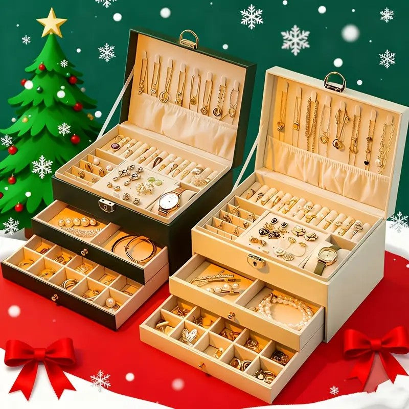 Black  High-end Jewelry Storage Box for Necklaces, Earrings, Ear Studs, Bracelets, Rings, Exquisite Accessories, Gold, and Jewelry – Large Capacity, Ideal as a Gift for Mother’s Day, Father’s Day, Teacher’s Day, Halloween, Thanksgiving, and Christmas.