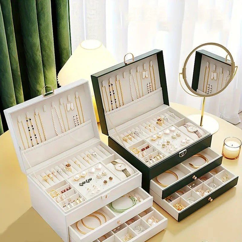 Green  High-end Jewelry Storage Box for Necklaces, Earrings, Ear Studs, Bracelets, Rings, Exquisite Accessories, Gold, and Jewelry – Large Capacity, Ideal as a Gift for Mother’s Day, Father’s Day, Teacher’s Day, Halloween, Thanksgiving, and Christmas.