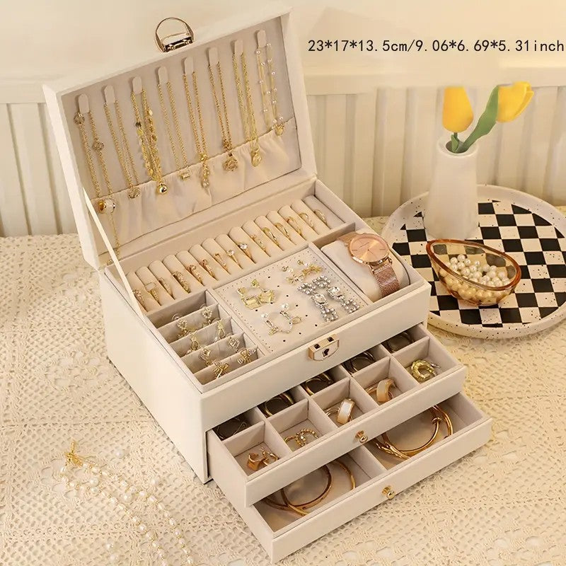 Pink High-end Jewelry Storage Box for Necklaces, Earrings, Ear Studs, Bracelets, Rings, Exquisite Accessories, Gold, and Jewelry – Large Capacity, Ideal as a Gift for Mother’s Day, Father’s Day, Teacher’s Day, Halloween, Thanksgiving, and Christmas.