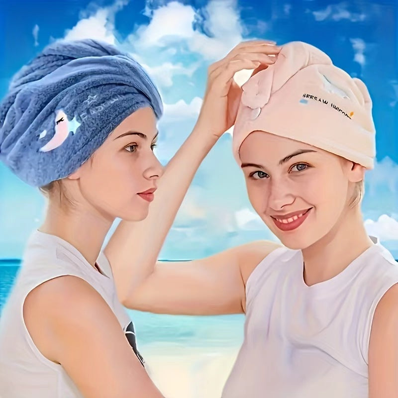 Ladies' Soft Quick-Dry Shower Cap Towel - Delicate Embroidery, Essential for a Refreshing Bath（light blue）