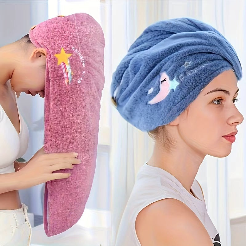 Ladies' Soft Quick-Dry Shower Cap Towel - Delicate Embroidery, Essential for a Refreshing Bath（light blue）