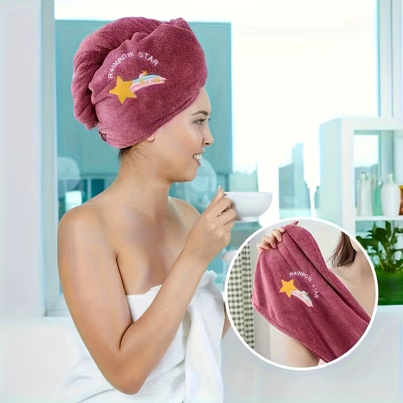 Ladies' Soft Quick-Dry Shower Cap Towel - Delicate Embroidery, Essential for a Refreshing Bath（violet）