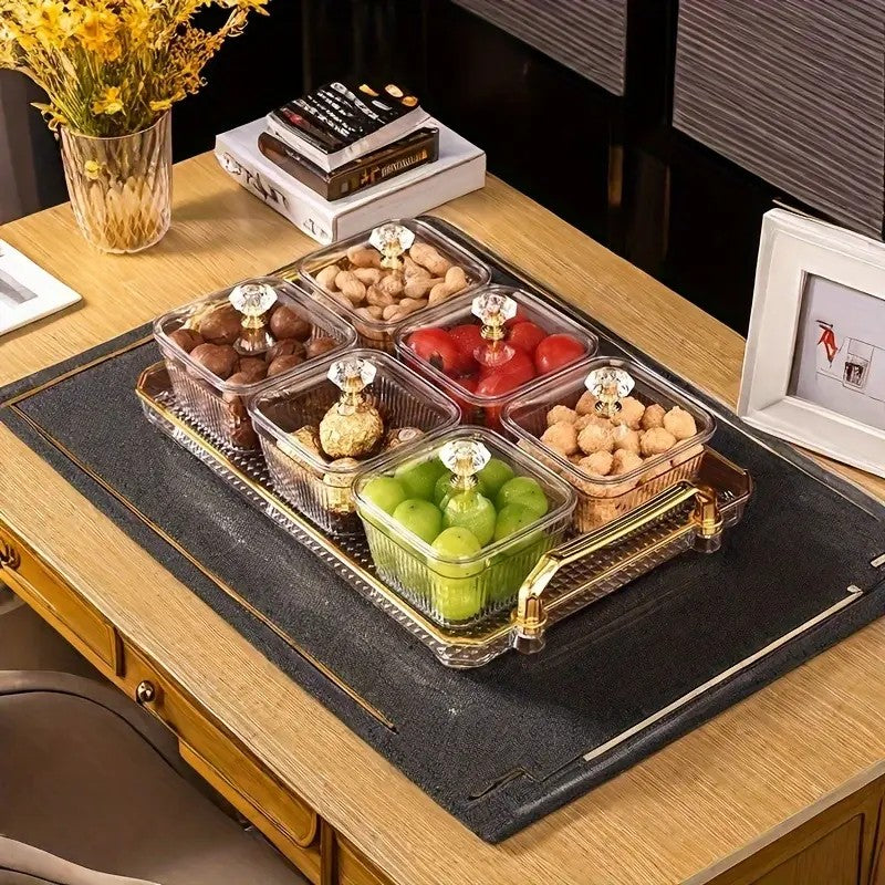1-Piece 8-Compartment Snack Tray, BPA-Free Plastic Food-Grade Snack Organizer, Perfect for Nuts, Fruits, Candies, Potato Chips - Elegant Gold Decor for Home Entertainment, Party Snack Table Decoration, Party Snack Storage Box | Gold-Plated Tray