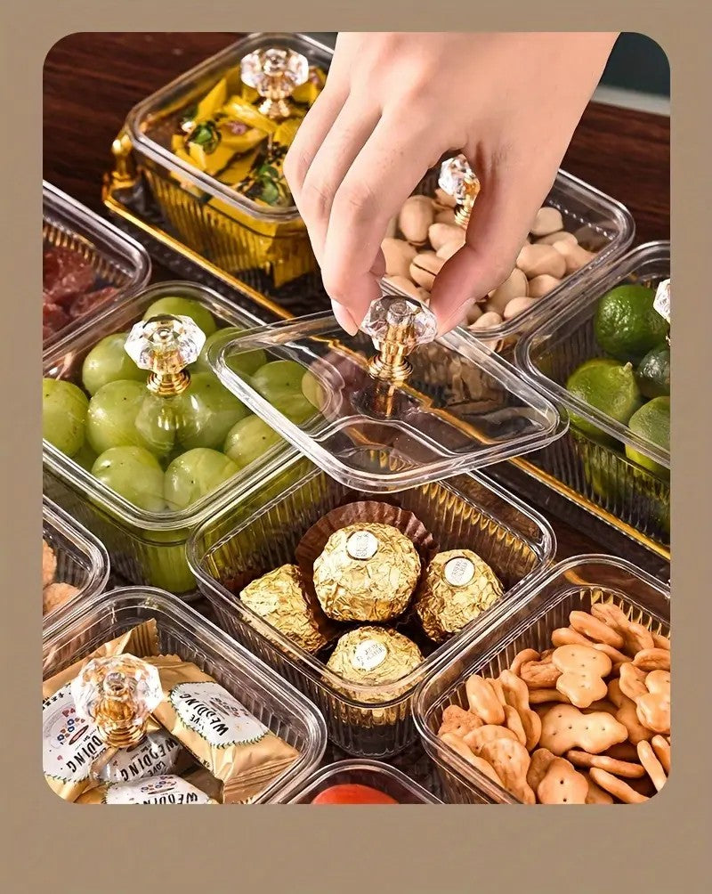 1-Piece 8-Compartment Snack Tray, BPA-Free Plastic Food-Grade Snack Organizer, Perfect for Nuts, Fruits, Candies, Potato Chips - Elegant Gold Decor for Home Entertainment, Party Snack Table Decoration, Party Snack Storage Box | Gold-Plated Tray