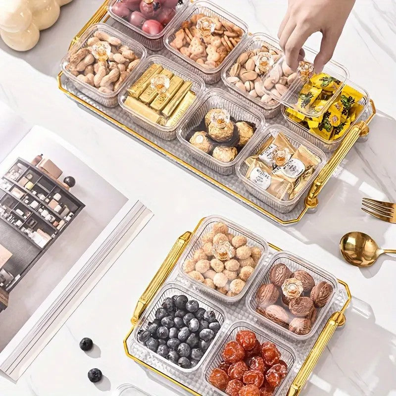 1-Piece 8-Compartment Snack Tray, BPA-Free Plastic Food-Grade Snack Organizer, Perfect for Nuts, Fruits, Candies, Potato Chips - Elegant Gold Decor for Home Entertainment, Party Snack Table Decoration, Party Snack Storage Box | Gold-Plated Tray