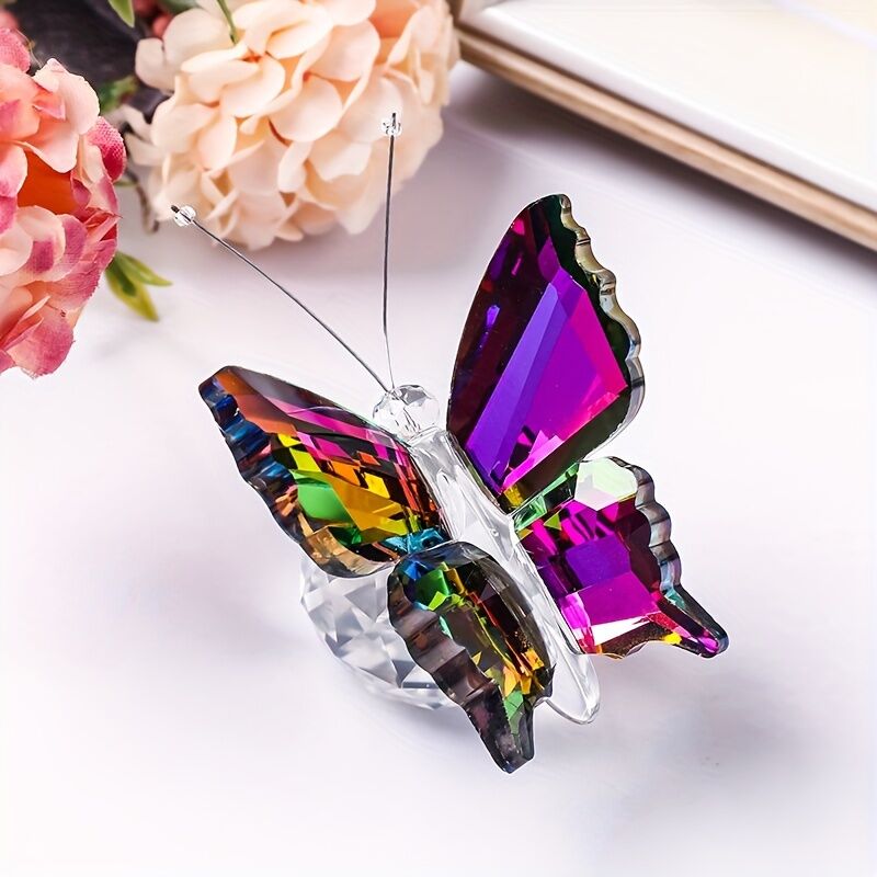 green fruit butterfly**"Crystal Wing Radiance" | 5.5cm Gradient Crystal Butterfly Sculpture — Poetry Captured in a Moment, an Eternal Gift Illuminating Space and Heart**