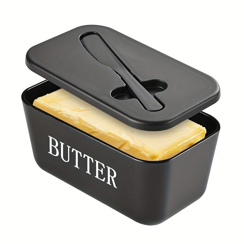 BLACK **Food-Grade PP Large Butter Keeper with Cutting Blade | Airtight, Drying-Resistant, Easy to Slice – Long-Lasting Freshness, Your Kitchen &amp; Baking Essential Helper**