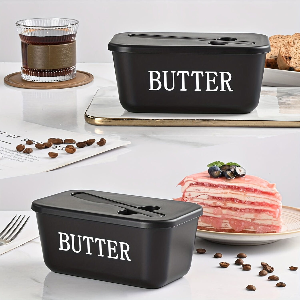 BLACK **Food-Grade PP Large Butter Keeper with Cutting Blade | Airtight, Drying-Resistant, Easy to Slice – Long-Lasting Freshness, Your Kitchen & Baking Essential Helper**