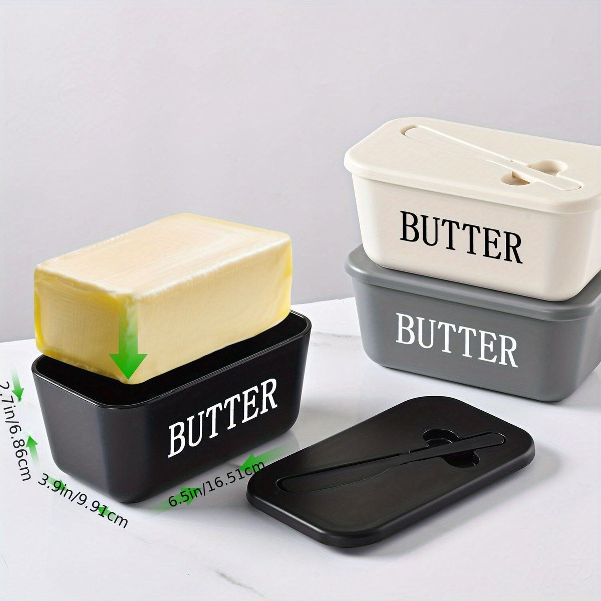 BLACK **Food-Grade PP Large Butter Keeper with Cutting Blade | Airtight, Drying-Resistant, Easy to Slice – Long-Lasting Freshness, Your Kitchen & Baking Essential Helper**