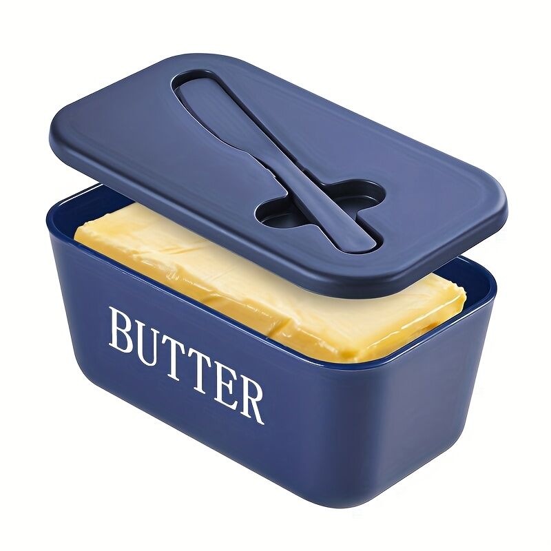 BLUE **Food-Grade PP Large Butter Keeper with Cutting Blade | Airtight, Drying-Resistant, Easy to Slice – Long-Lasting Freshness, Your Kitchen & Baking Essential Helper**