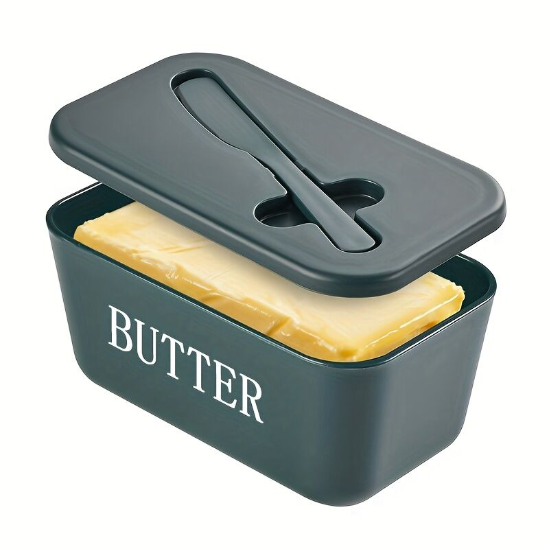 GREEN **Food-Grade PP Large Butter Keeper with Cutting Blade | Airtight, Drying-Resistant, Easy to Slice – Long-Lasting Freshness, Your Kitchen &amp; Baking Essential Helper**