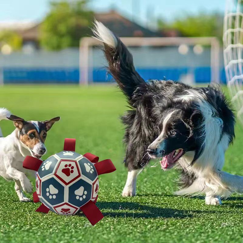 Interactive dog soccer with air pump-heavy rubber tug-of-war toy, with paw print design, non-toxic blue orange ball, suitable for large/medium dogs, strong chewers, catching and training-suitable for all breeds and sizes, durable and safe, ideal for puppi
