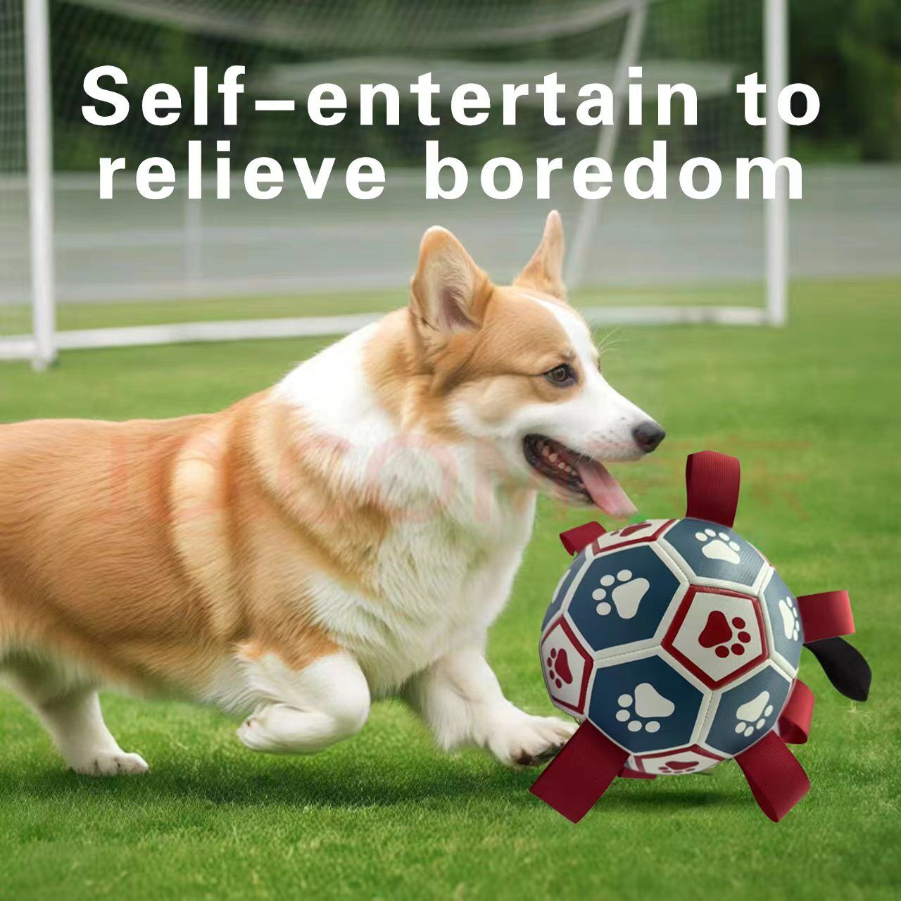 Interactive dog soccer with air pump-heavy rubber tug-of-war toy, with paw print design, non-toxic blue orange ball, suitable for large/medium dogs, strong chewers, catching and training-suitable for all breeds and sizes, durable and safe, ideal for puppi