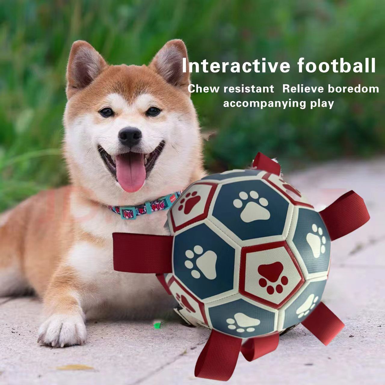Interactive dog soccer with air pump-heavy rubber tug-of-war toy, with paw print design, non-toxic blue orange ball, suitable for large/medium dogs, strong chewers, catching and training-suitable for all breeds and sizes, durable and safe, ideal for puppi