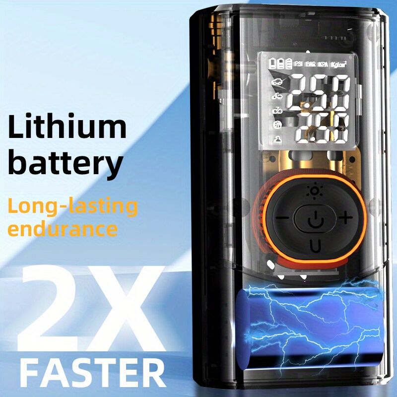 Portable air compressor for tires with digital pressure gauge, 150PSI rechargeable battery, LED light, wireless bicycle tire pump for cars, motorcycles, bicycles, etc., black