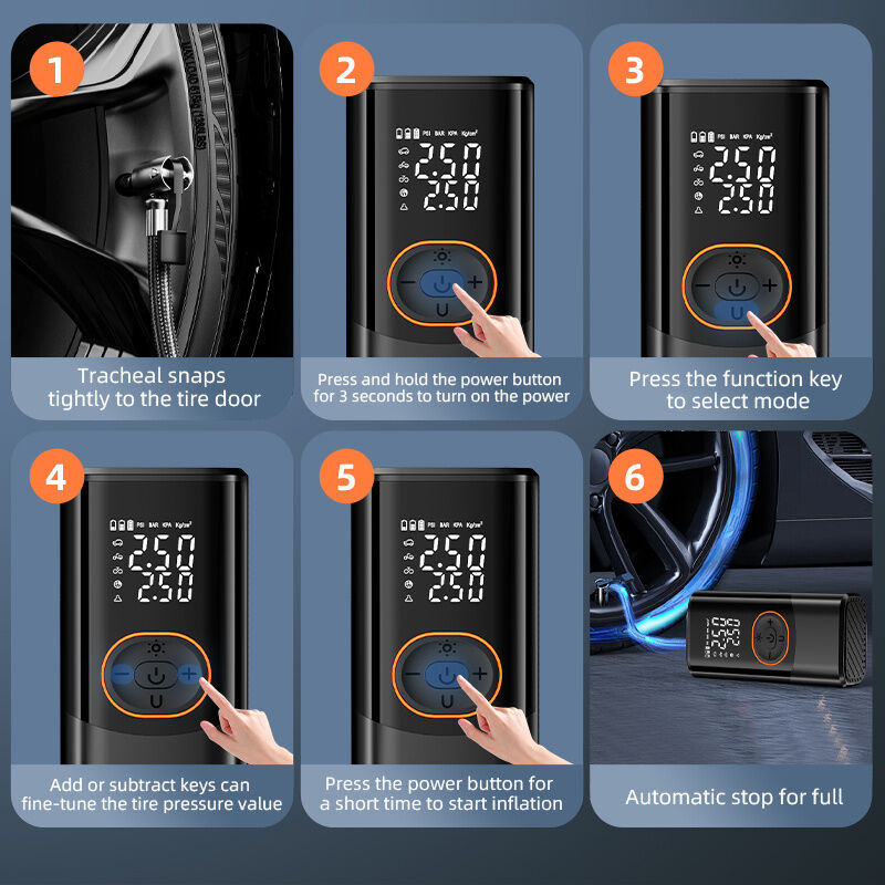 Portable air compressor for tires with digital pressure gauge, 150PSI rechargeable battery, LED light, wireless bicycle tire pump for cars, motorcycles, bicycles, etc., black