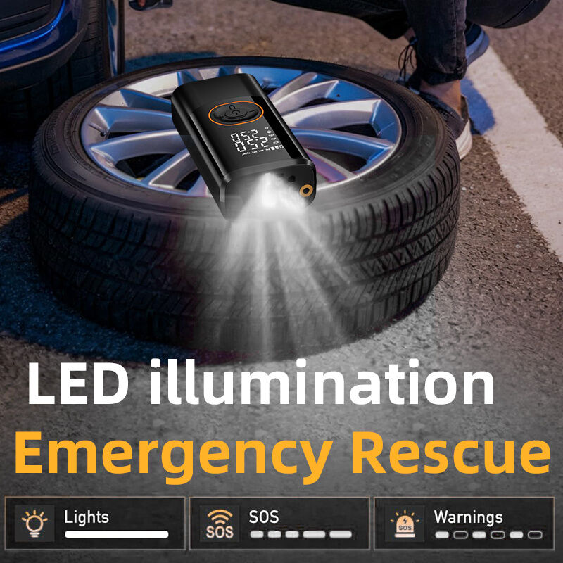 Portable air compressor for tires with digital pressure gauge, 150PSI rechargeable battery, LED light, wireless bicycle tire pump for cars, motorcycles, bicycles, etc., black