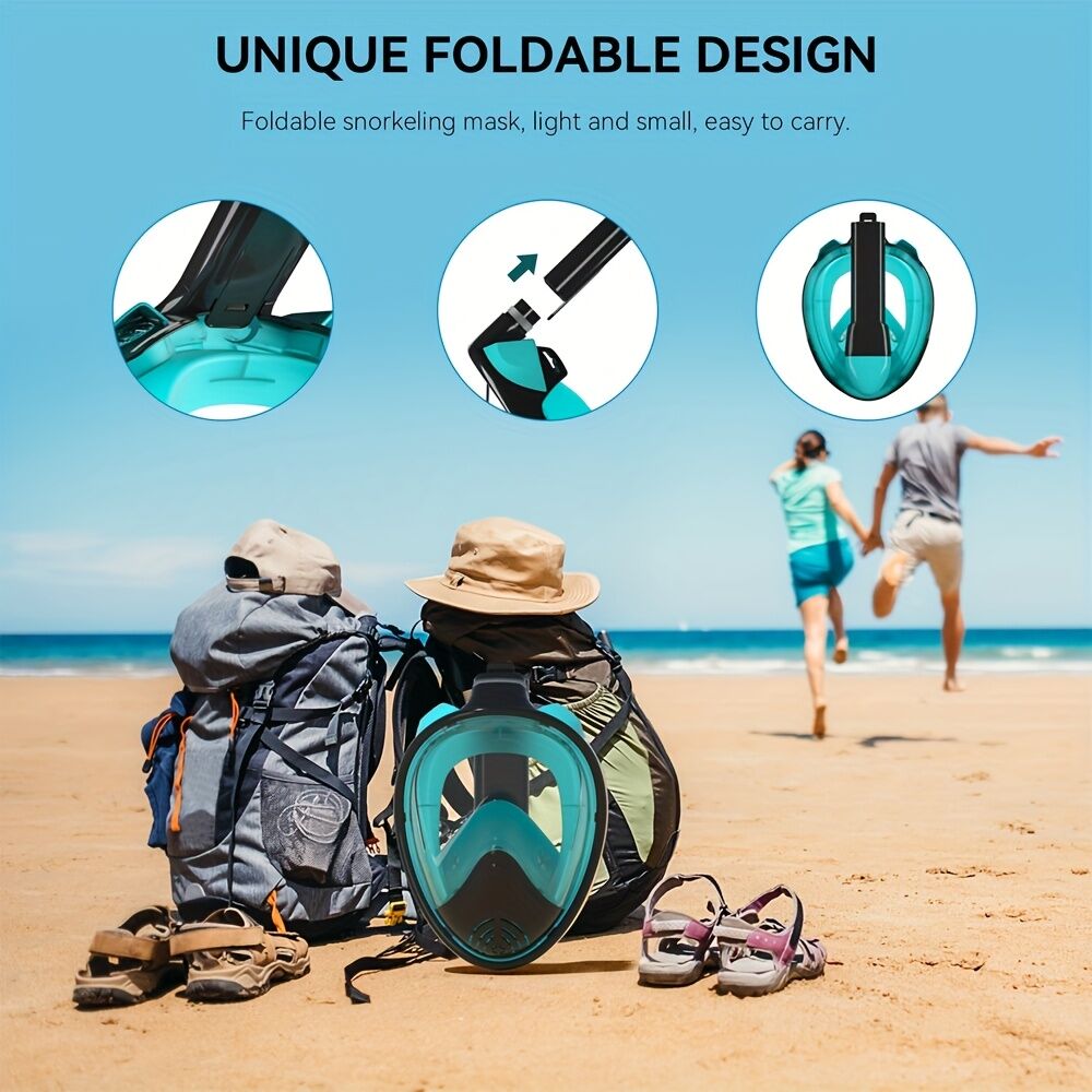 S/M  Full-face silicone snorkeling mask, full-dry panoramic snorkeling mirror, camera bracket, large frame anti-leakage and anti-fog swimming mirror set for adults.