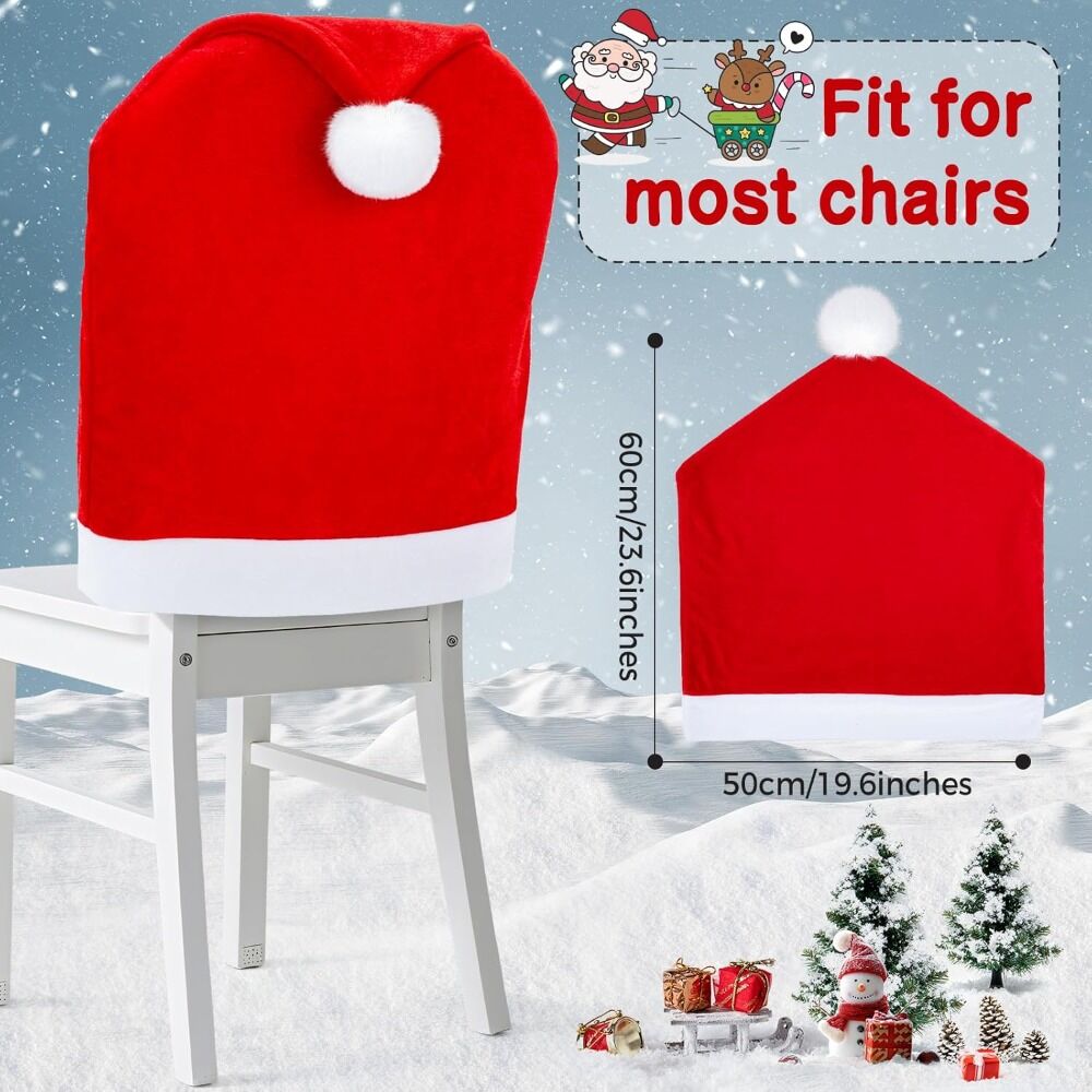 16-piece Christmas chair set-holiday red Christmas hat pattern, suitable for holiday dinners and party decorations, including 8 chair sets and 8 tableware sets, reusable, durable fabric, suitable for Christmas, New Year, Valentine's Day and party activiti