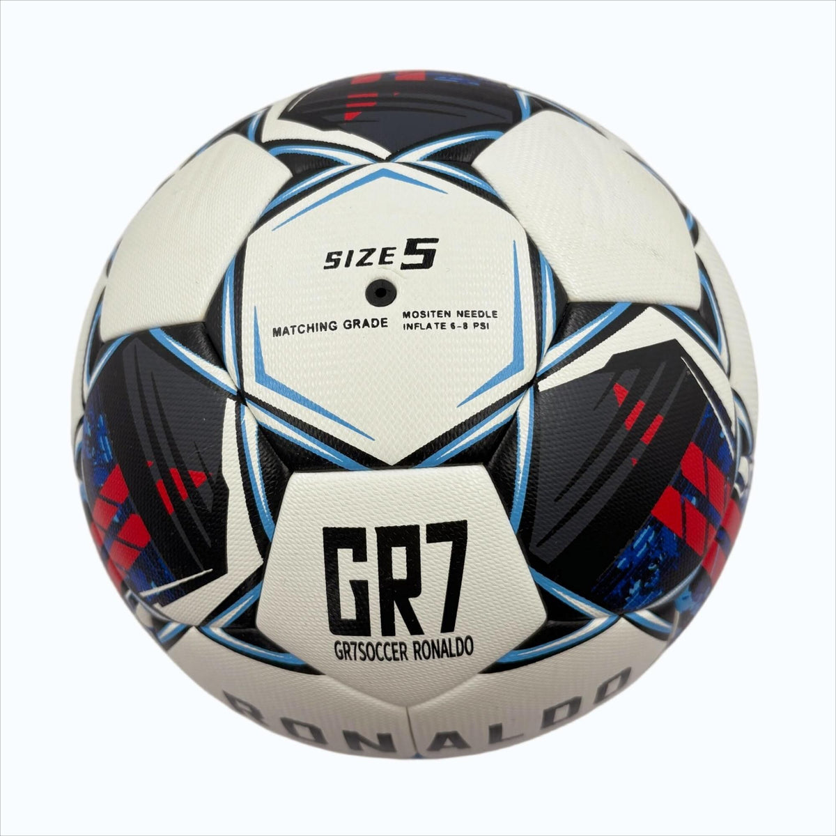 A black, red and blue graffiti football, made of PU, containing a pump+air needle+net bag, a gift for Christmas Boxing Day,soccer