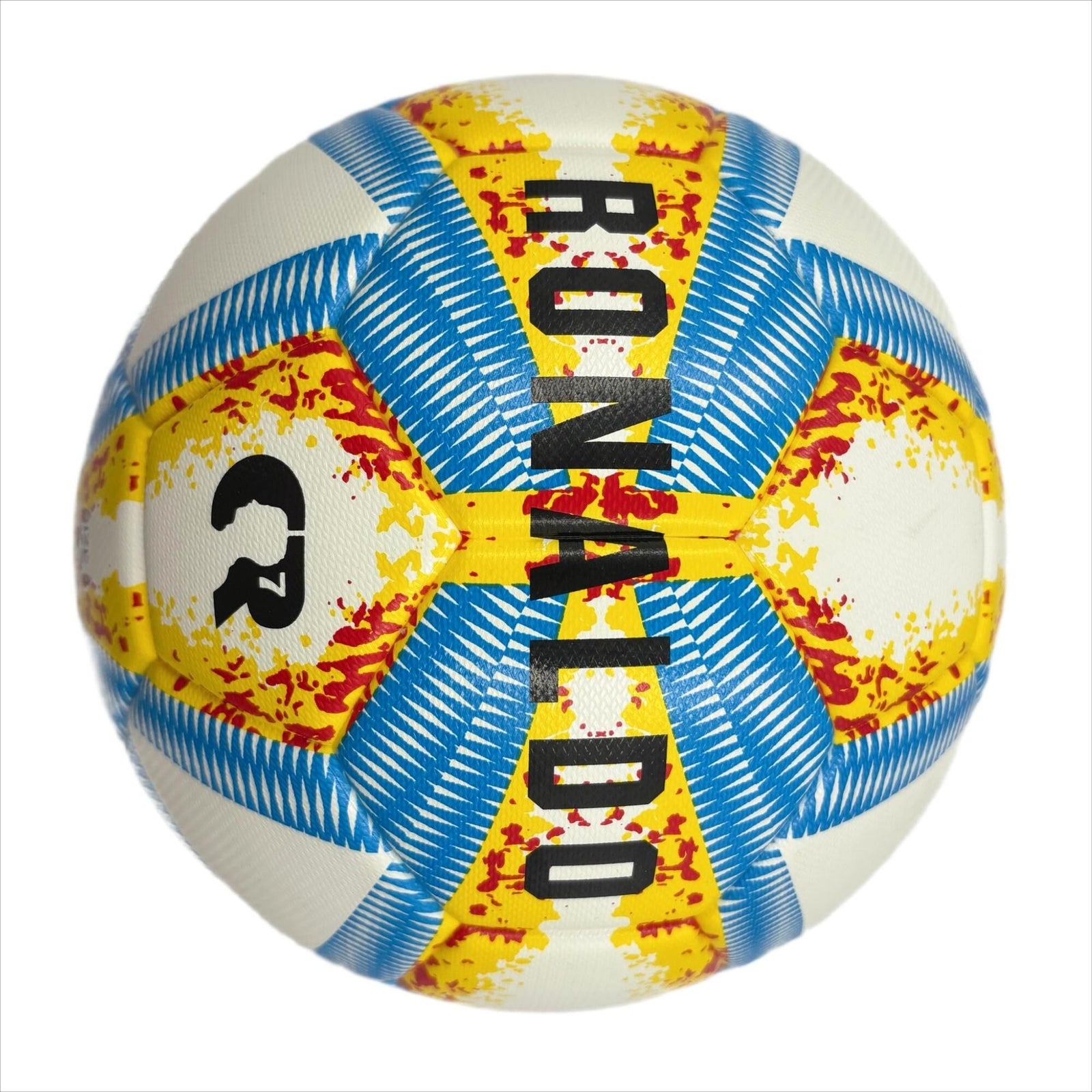 A yellow, blue and red football with color matching size5, PU fitting material, Christmas Boxing Day gift, including pump+air needle+net bag set,soccer