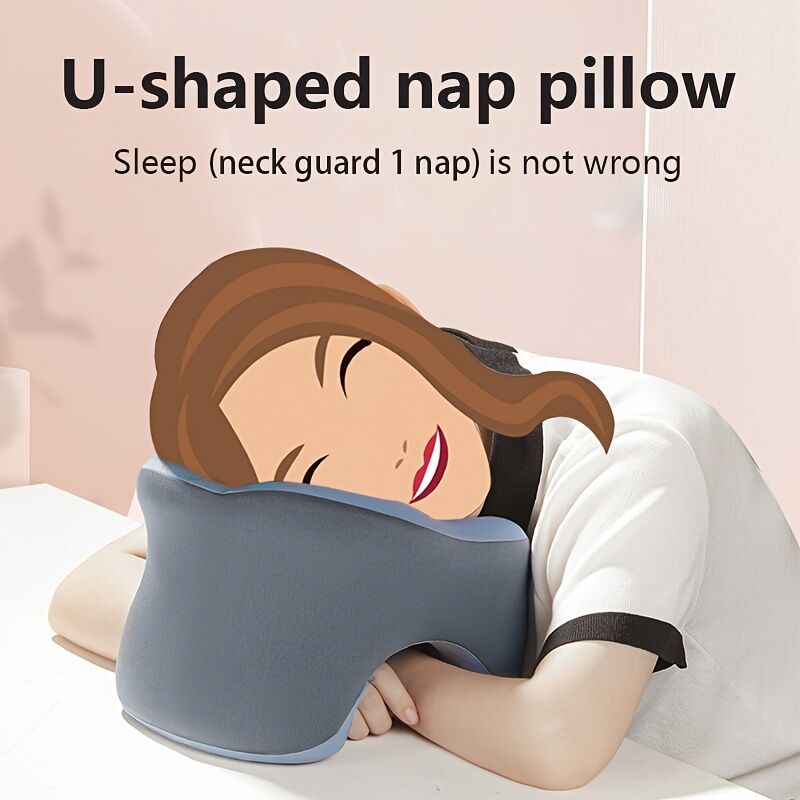 Ergonomic U-shaped core pillow for napping – Lightweight, dry clean only, synthetic fiber cover – Ideal for office, travel, camping, and home use – Supports stomach, back, or side sleepers. Office nap pillow | Ergonomic design | Pillow, sleeping pillow