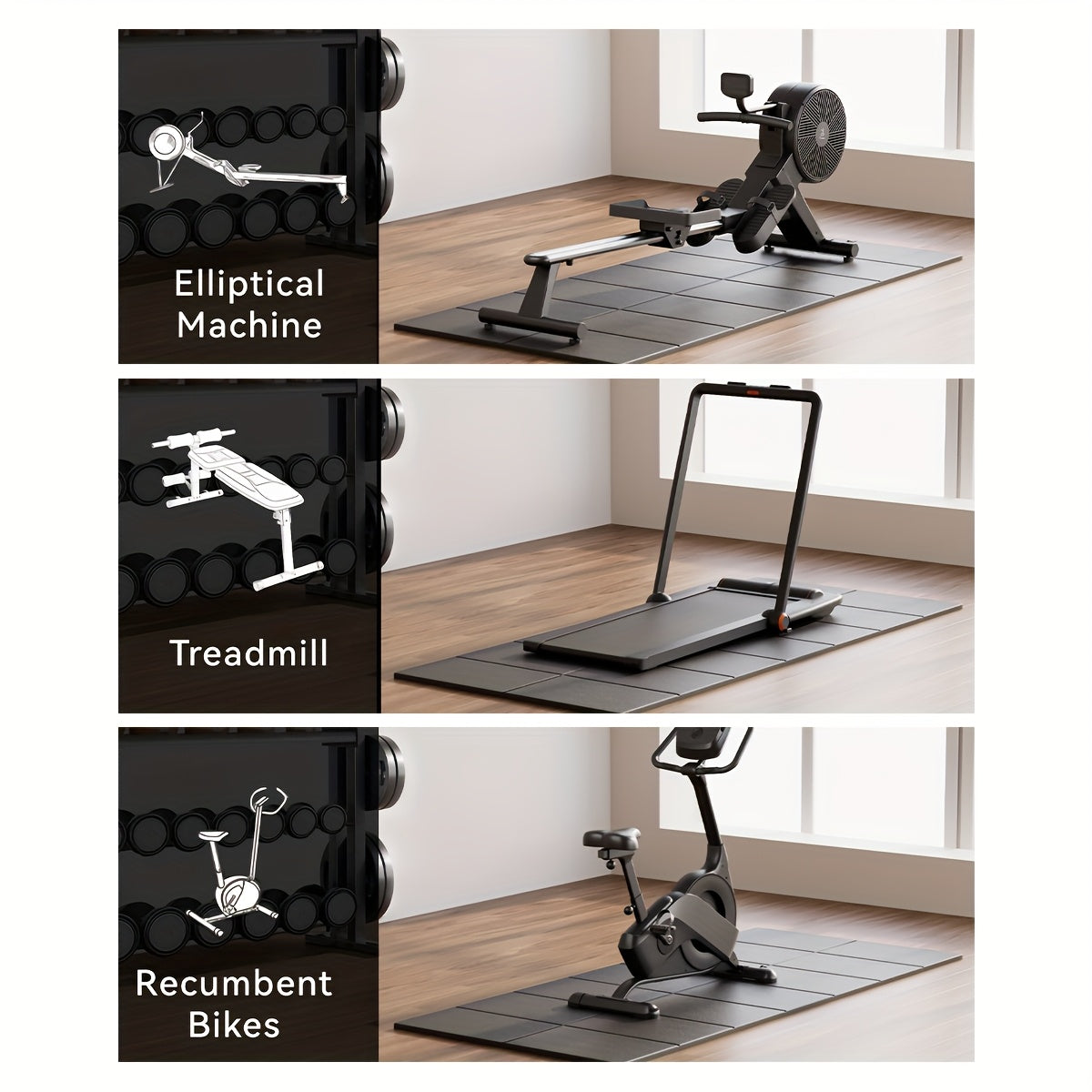 Thickened Foldable Fitness Mat｜Anti-Slip Home Exercise Mat for Treadmill and Yoga, Multi-Functional Silent Floor Protector