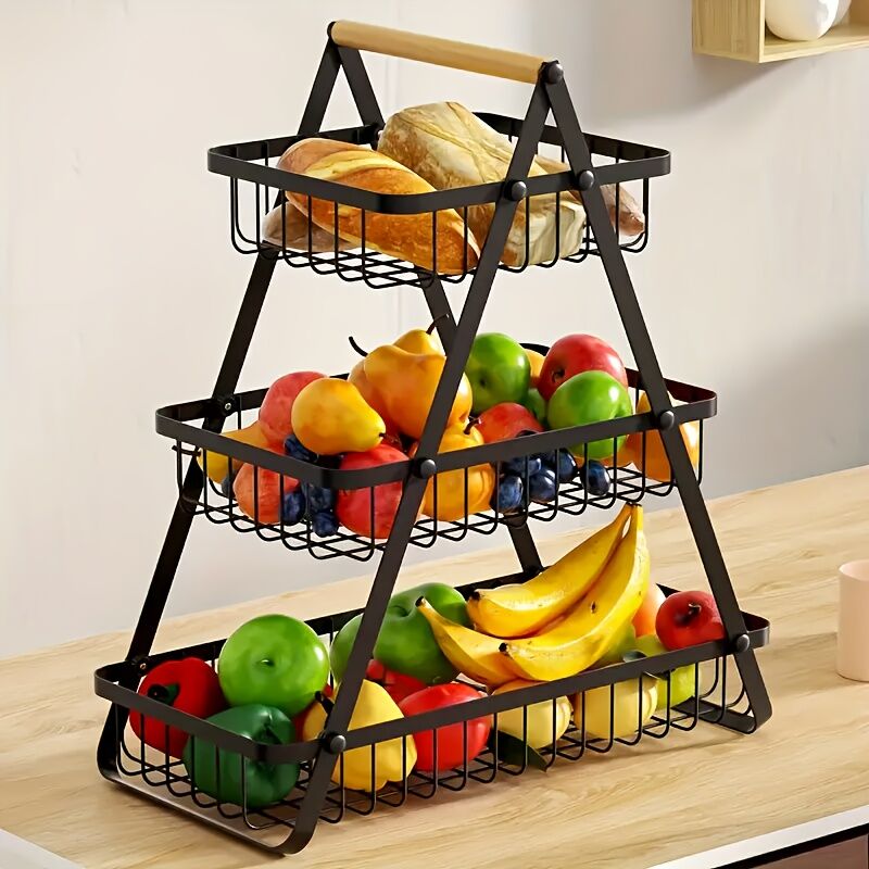 Heavy-Duty Metal Fruit Storage Basket (2-Layer Removable Divider) – Space-Saving Organizer for Kitchen, Refrigerator, Pantry & Dining Table – Sturdy Rectangular Design, Modern Kitchenware | Durable Structure