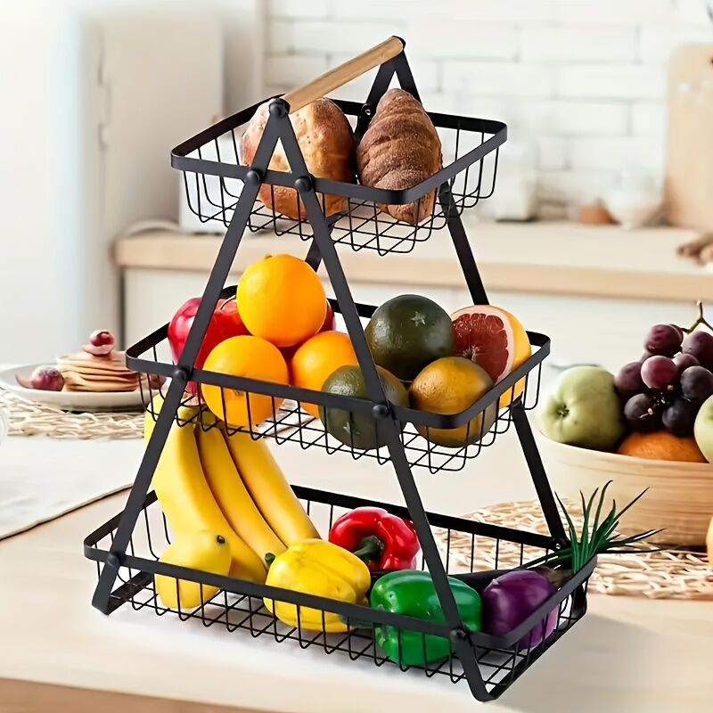 Heavy-Duty Metal Fruit Storage Basket (2-Layer Removable Divider) – Space-Saving Organizer for Kitchen, Refrigerator, Pantry & Dining Table – Sturdy Rectangular Design, Modern Kitchenware | Durable Structure