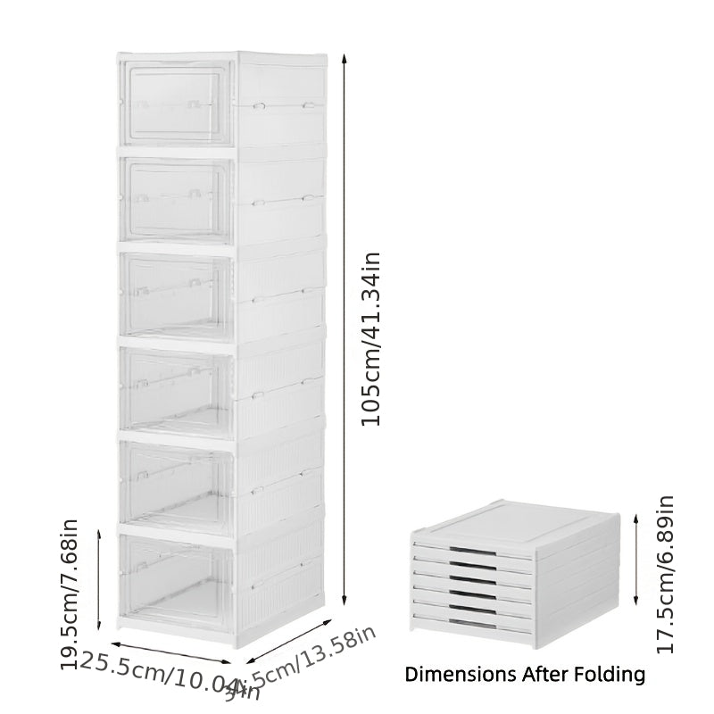 6-Tier Stackable Shoe Storage Box Set, featuring easy-access front-opening waterproof transparent plastic storage bins with no assembly required - perfect for closets and entryways.