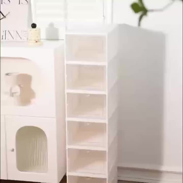 3-Tier Stackable Shoe Storage Box Set, featuring easy-access front-opening waterproof transparent plastic storage bins with no assembly required - perfect for closets and entryways.