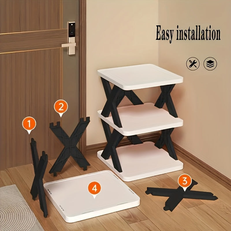 6-Tier Foldable White/BLACK Shoe Rack, space-saving vertical design for entry halls, living rooms, bedrooms, closets, balconies—an essential organizing storage shelf for college dormitories.