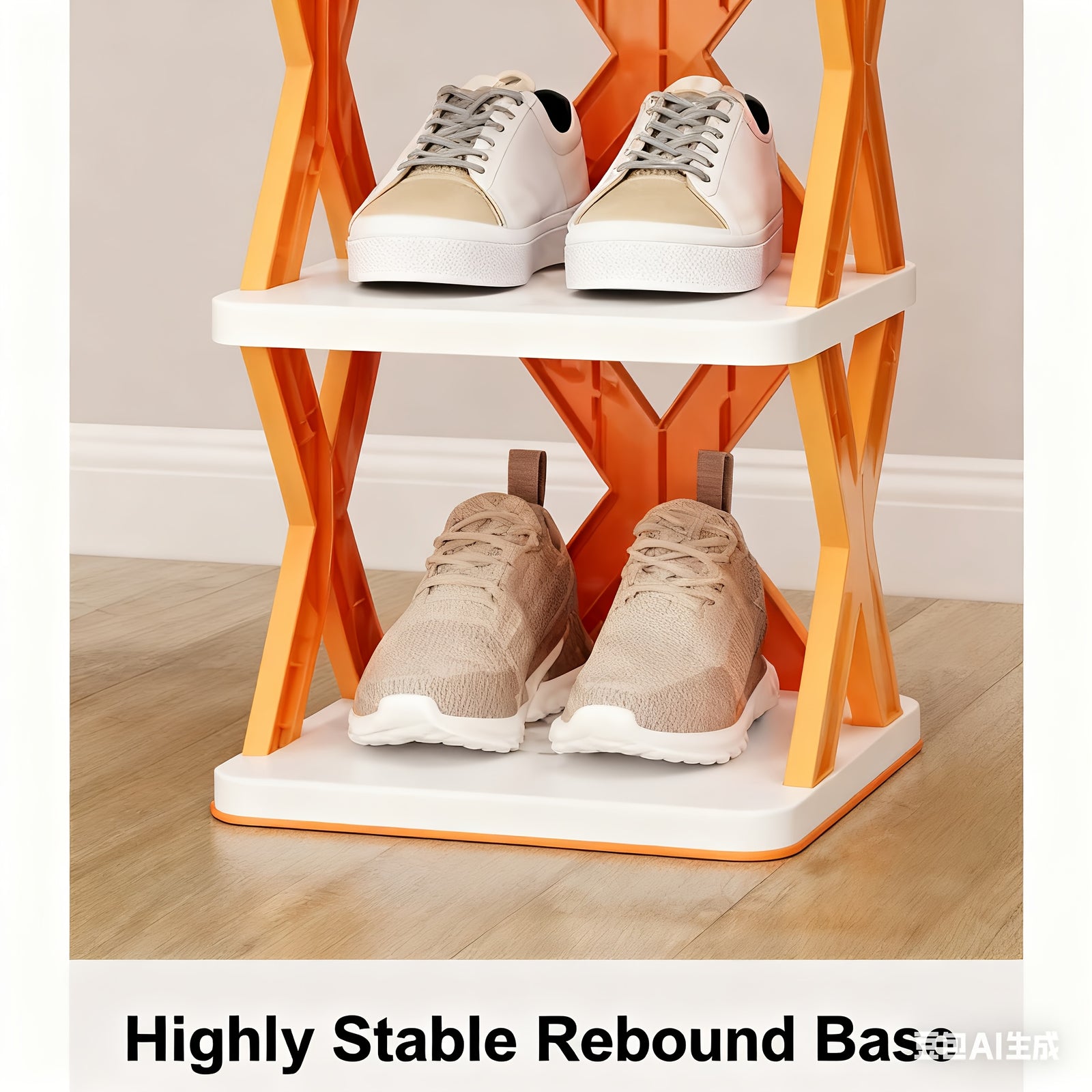 9-Tier Foldable White/Orange Shoe Rack, space-saving vertical design for entry halls, living rooms, bedrooms, closets, balconies—an essential organizing storage shelf for college dormitories.