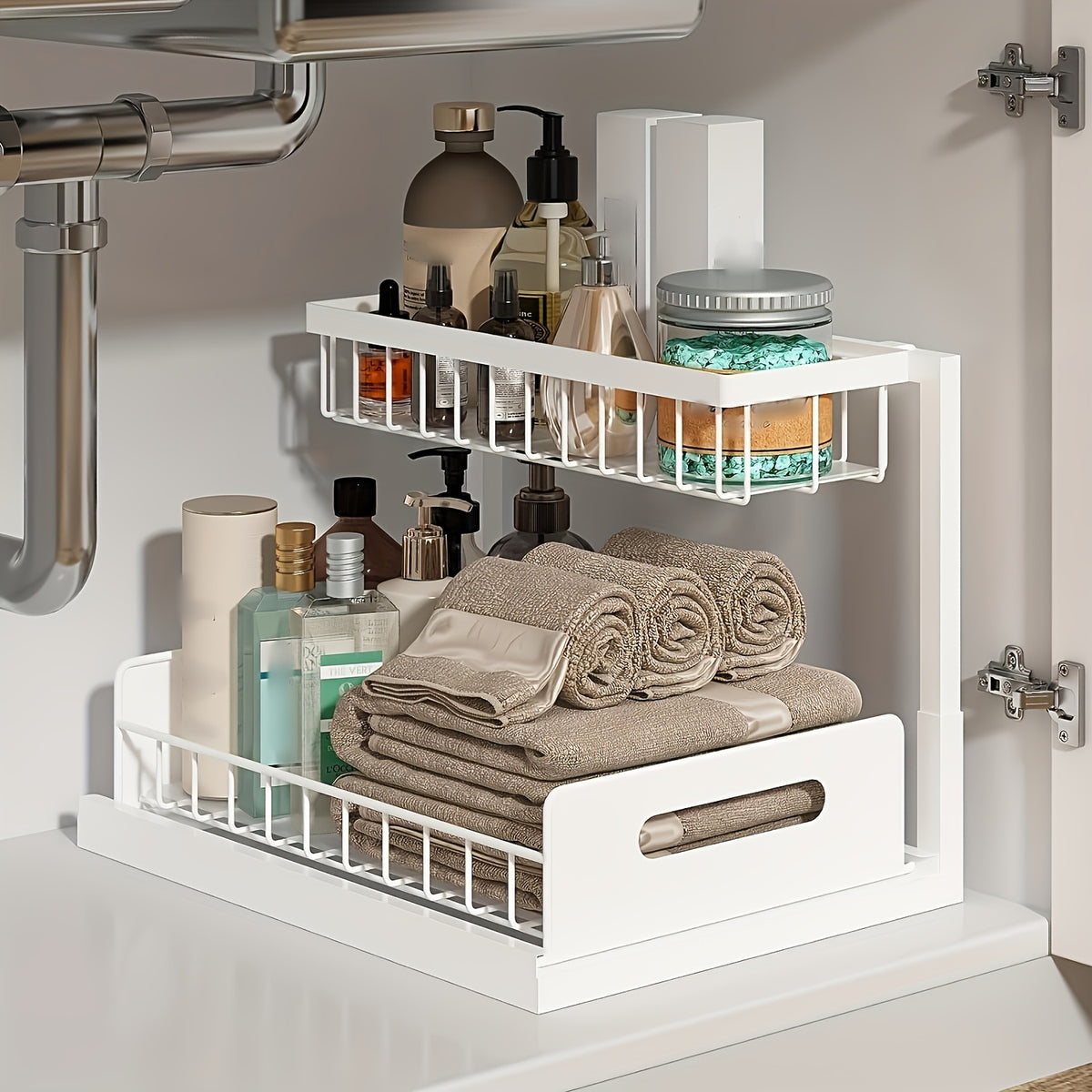 White Not Designed for Design, But Designed for Life: Heavy-Duty Metal Frame Holds 50 lbs, Honeycomb Grid Prevents Water Accumulation, Non-Slip Upgraded Suction Cups for Stable Multi-Scenario Storage