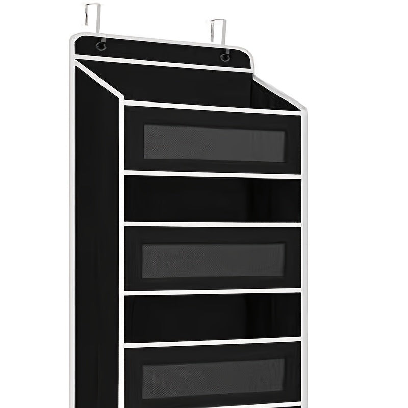 Storage Marvel in Black & Gray — 3-Tier Over-the-Door Organizer with 3 Large Pockets. Sturdy and Anti-Tip Design for Strong Load-Bearing. A Neat Solution for Bedroom, Bathroom & Storage Room.(BLACK)