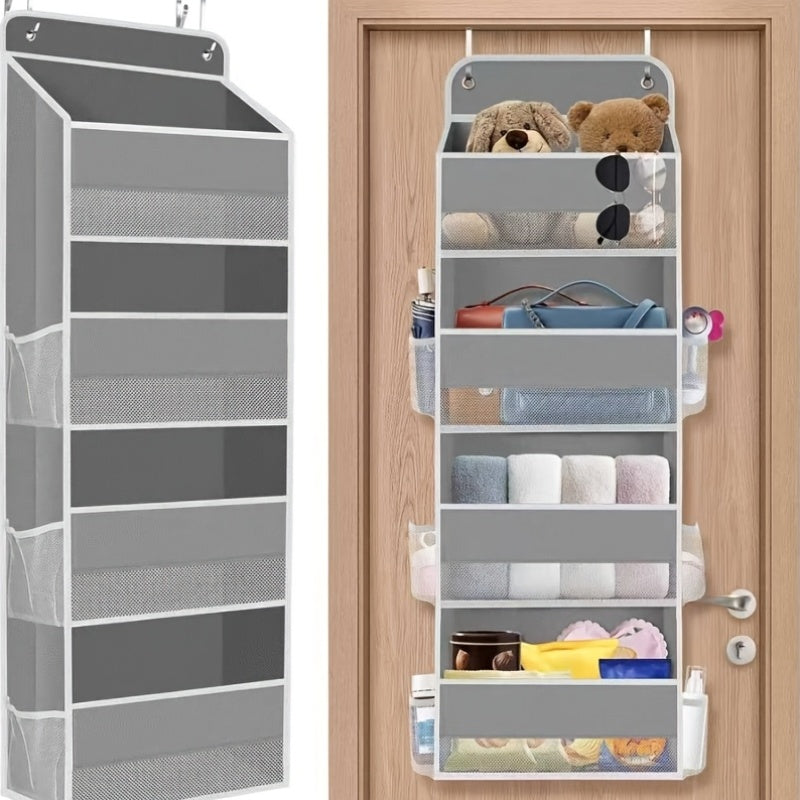 Storage Marvel in Black & Gray — 3-Tier Over-the-Door Organizer with 3 Large Pockets. Sturdy and Anti-Tip Design for Strong Load-Bearing. A Neat Solution for Bedroom, Bathroom & Storage Room.(GREY))