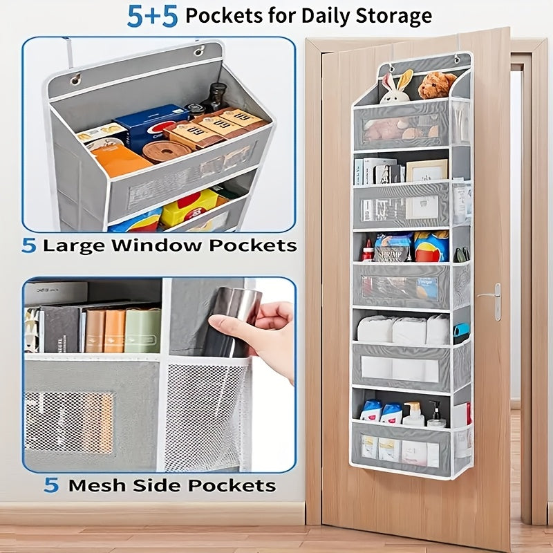 Storage Marvel in Black & Gray — 3-Tier Over-the-Door Organizer with 3 Large Pockets. Sturdy and Anti-Tip Design for Strong Load-Bearing. A Neat Solution for Bedroom, Bathroom & Storage Room.(GREY))
