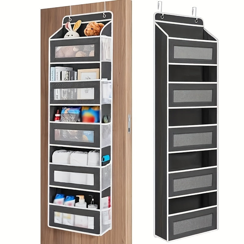 Storage Marvel in Black & Gray — 5-Tier Over-the-Door Organizer with 5 Large Pockets. Sturdy and Anti-Tip Design for Strong Load-Bearing. A Neat Solution for Bedroom, Bathroom & Storage Room.（BLACK）