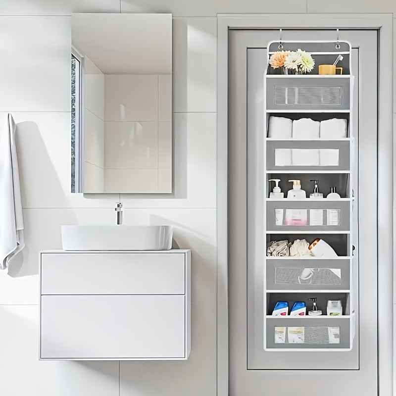 Storage Marvel in Black & Gray — 5-Tier Over-the-Door Organizer with 5 Large Pockets. Sturdy and Anti-Tip Design for Strong Load-Bearing. A Neat Solution for Bedroom, Bathroom & Storage Room.（BLACK）