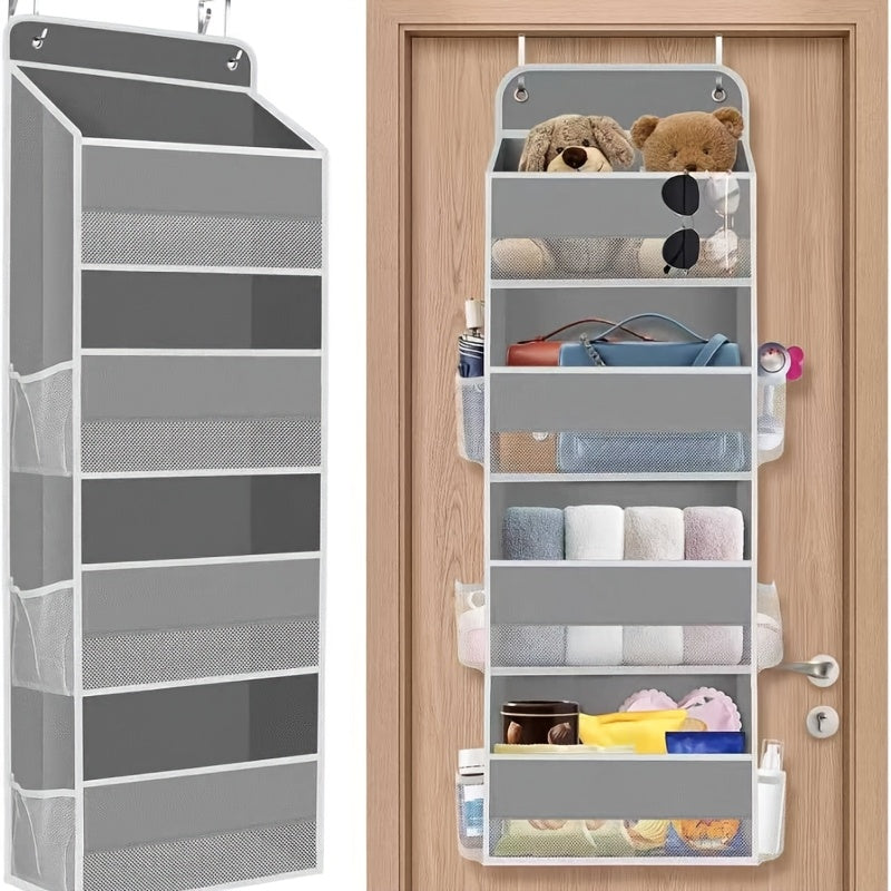 Storage Marvel in Black & Gray — 5-Tier Over-the-Door Organizer with 5 Large Pockets. Sturdy and Anti-Tip Design for Strong Load-Bearing. A Neat Solution for Bedroom, Bathroom & Storage Room.（BLACK）